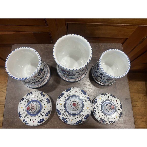 Deruta Orvieto Blue Rooster Canister Set Of 3 Hand painted Pottery W/Lids READ - Picture 7 of 14